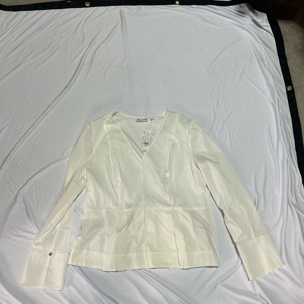 New York & Company Cream Wrap Peplum Blouse